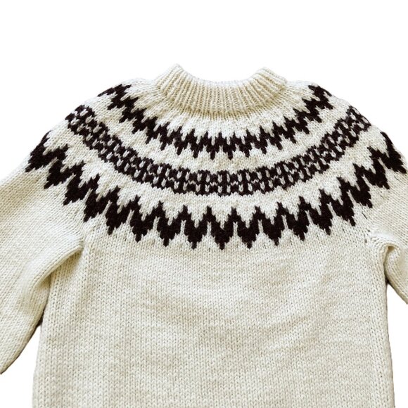 Vintage Hand Knit Wool Fair Isle Pullover Sweater Ivory/Brown Women's Size XS - Picture 3 of 5